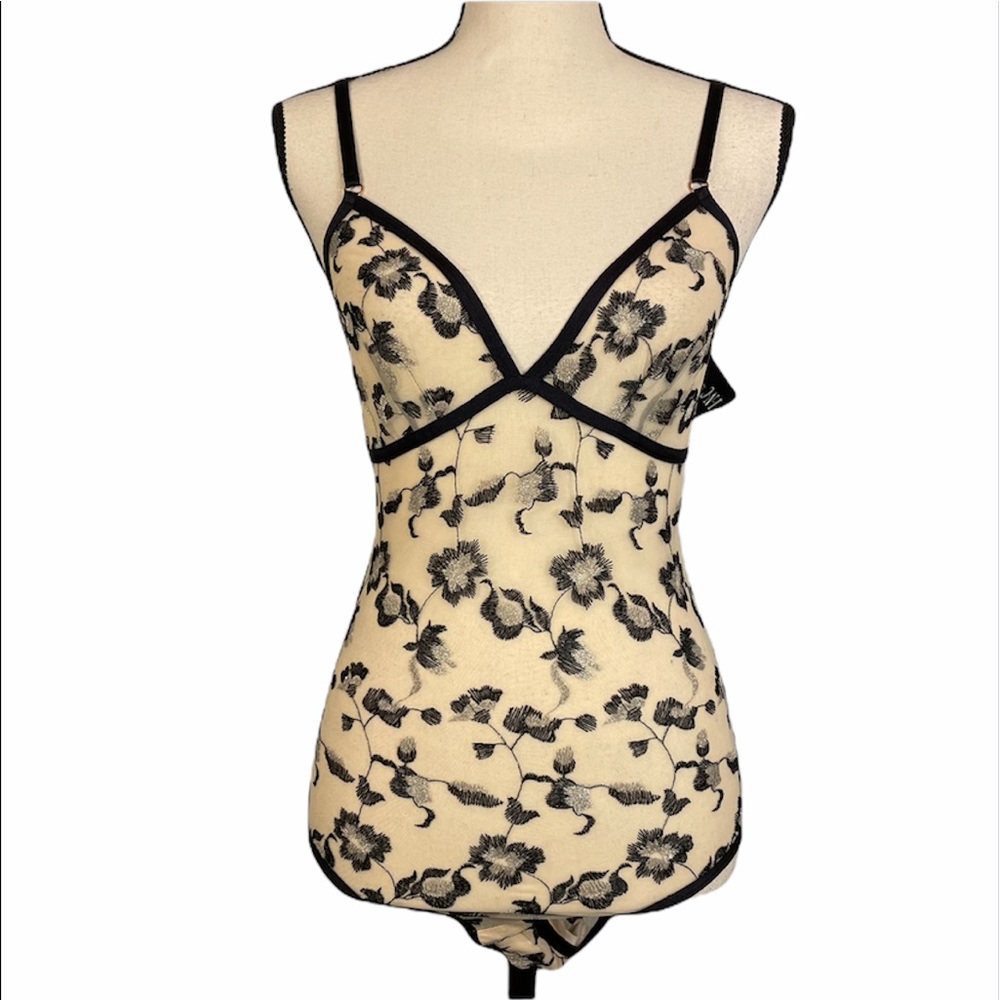 NWT INC International Concepts Sheer Mesh Metallic Floral Sexy Bodysuit Size S - Picture 3 of 16